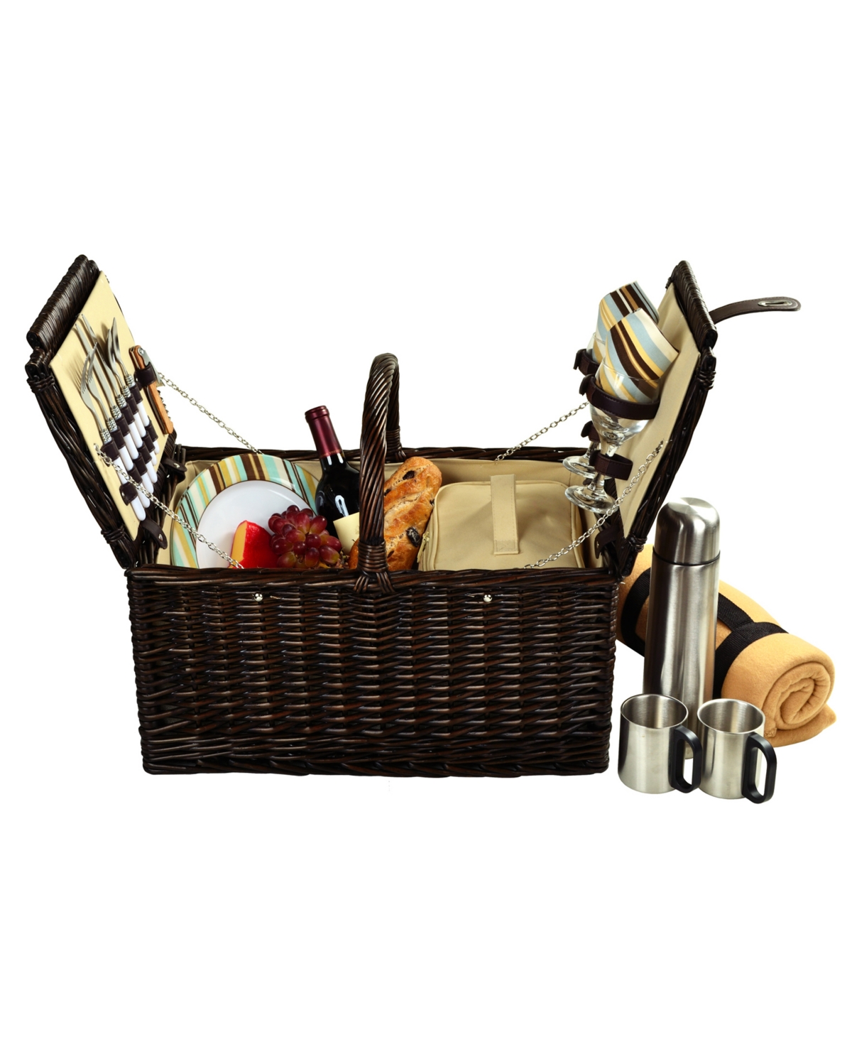 Surrey Willow Picnic Basket for 2 with Blanket and Coffee Set - Orange