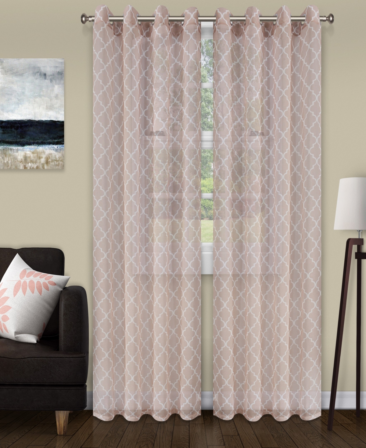 Trellis Sheer 2-Piece Curtain Panels with Grommet Header Top, 52" X 84" - Champagne