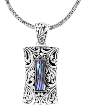image of Bali Heritage Signature Carving Paua Sterling Silver Pendant Necklace 18
