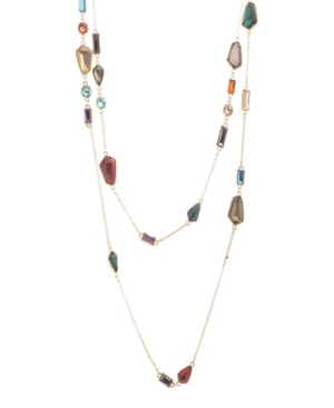 image of Catherine Malandrino Women-s Warm Hued Geo Rhinestone Yellow Gold-Tone 2 Layer Rolo Chain Necklace