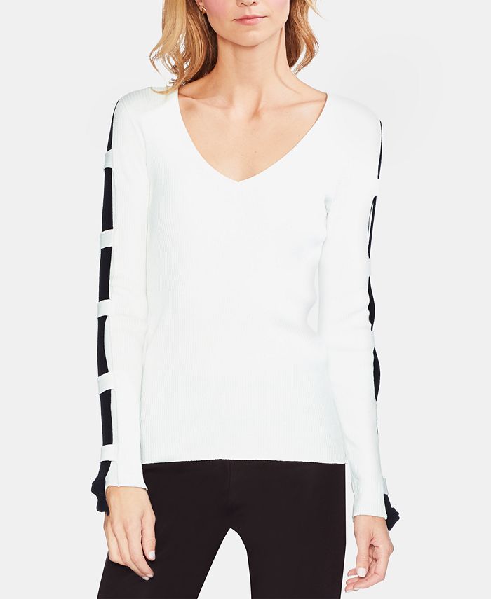 Vince Camuto Cotton Ribbed Embellished Sweater - Macy's