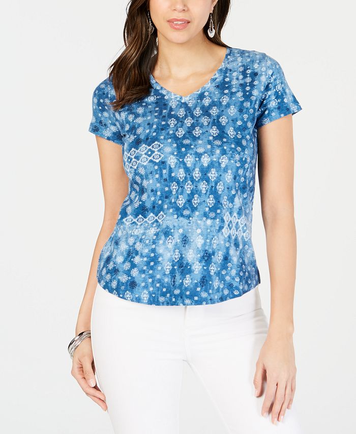 Style & Co Petite Printed Cotton VNeck TShirt, Created for Macy's