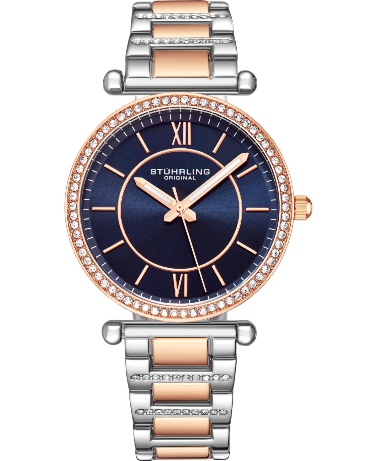 Women's Quartz Crystal Studded Rose Gold-Tone Link Bracelet Watch 36mm - Blue
