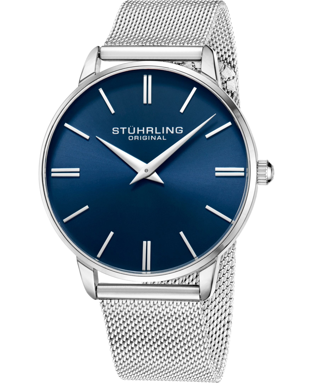 Men's Silver Tone Mesh Stainless Steel Bracelet Watch 42mm - Blue