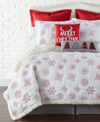 levtex home red snowflake sherpa fleece quilt set