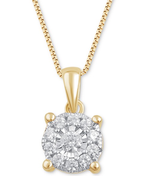 Украшения Macy's Diamond Halo 18" Pendant Necklace (1/3 ct. t.w.) in 14k White, Yellow or Rose Gold