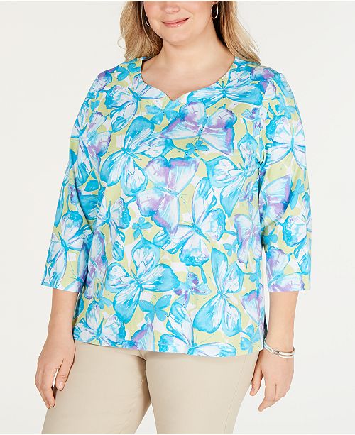 Alfred Dunner Plus Size Butterfly Effect Sweetheart-Neck Top & Reviews ...