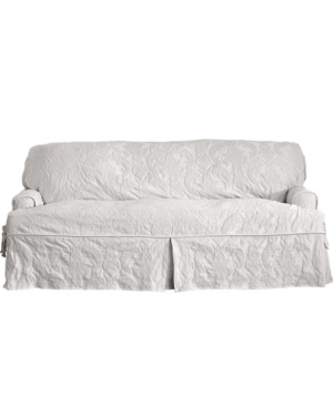 Sure Fit Matelasse Damask 1 Piece Sofa Slipcover In White