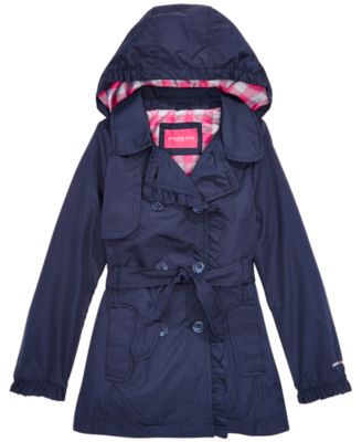 Jessica Simpson - Big Girls Ruffled Trench Coat With Removable Hood