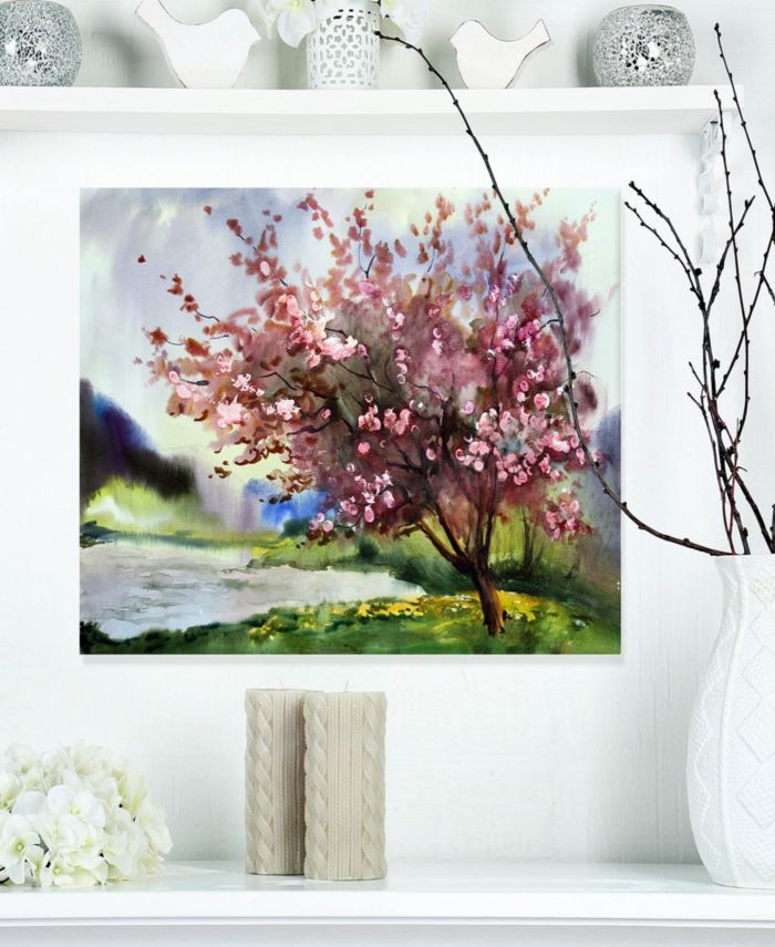 Design Art Designart Tree With Spring Flowers Floral Art Canvas Print - 20" X 12" & Reviews - Wall Art - Macy's