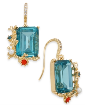image of Charter Club Gold-Tone Crystal, Stone & Imitation Pearl Drop Earrings, Created for Macy-s