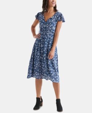 LUCKY BRAND OLIVIA FLORAL-PRINT SHIRRED DRESS