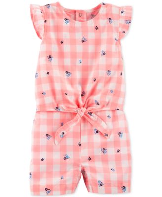 Carter's - Baby Girls Gingham-Print Cotton Romper