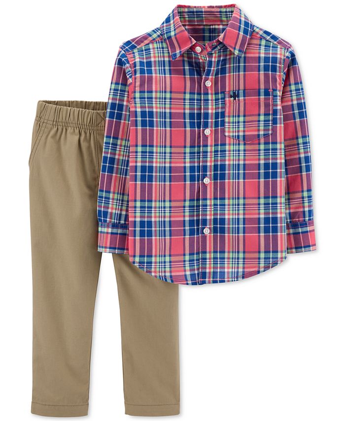 New Carter's Baby Boys' 2-Piece Plaid Shirt & Pants Set Size 6-18  Month 