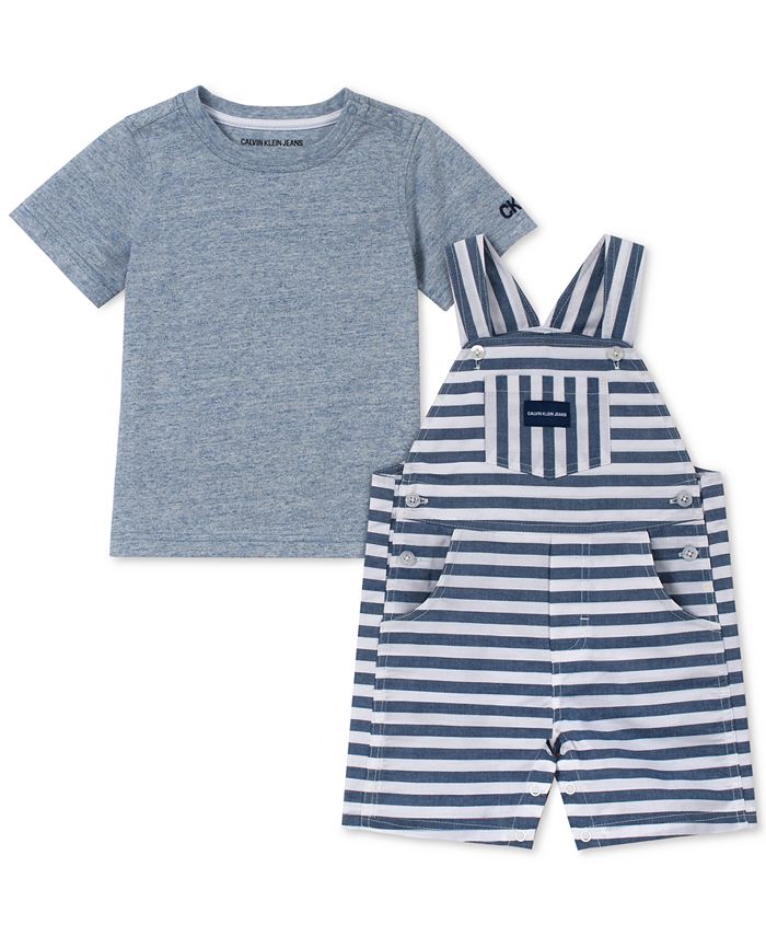 Calvin Klein Baby Boys 2-Pc. T-Shirt & Striped Shortall Set & Reviews ...
