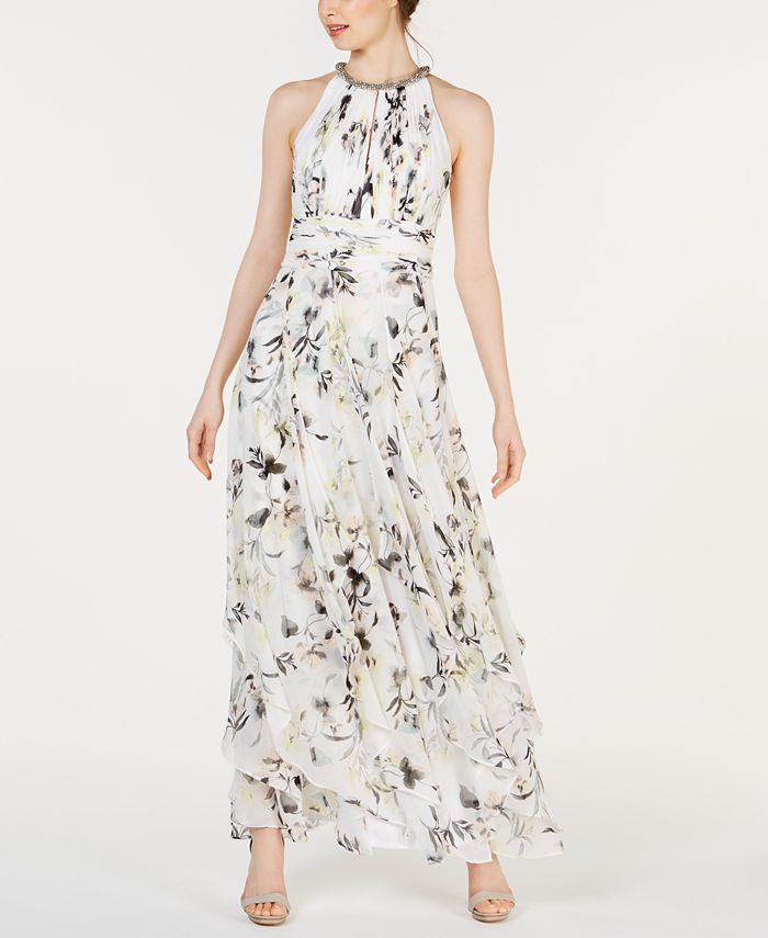 Calvin Klein Floral-Print Halter Gown - Macy's