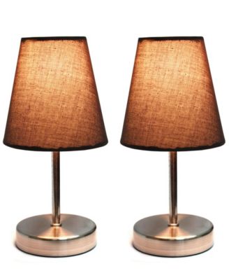 Simple Designs Sand Nickel Mini Basic Table Lamp with Fabric Shade 2 Pack Set