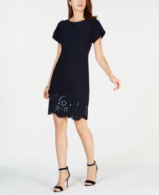Jessica Howard - Petite Tulip-Sleeve Lasercut Dress