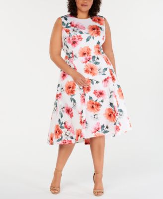 Calvin klein floral print fit and flare dress best sale