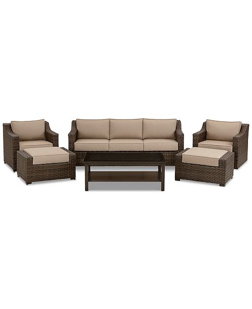 Camden Outdoor Aluminum 6 Pc Seating Set 1 Sofa 2 Chairs 1 Coffee Table 2 Ottomans Created For Macy S