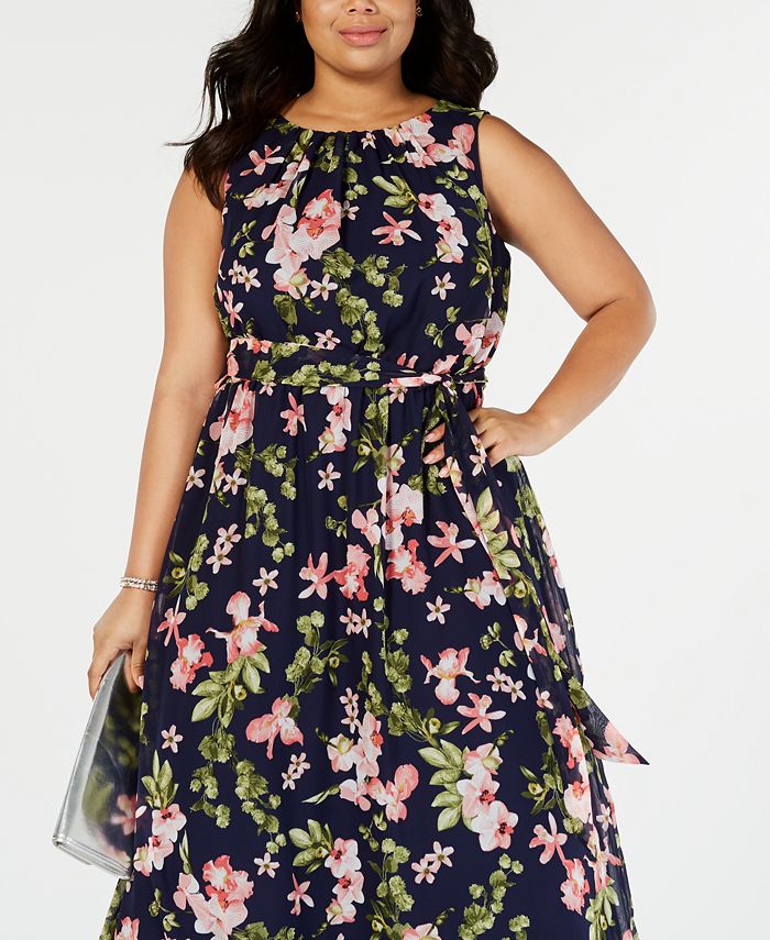 Jessica Howard Plus Size Belted Floral Maxi Dress - Macy's