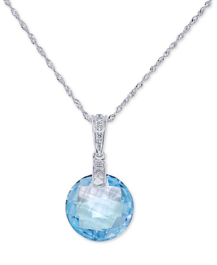 Macy's - Blue Topaz (7 ct. t.w.) & Diamond Accent 18" Pendant Necklace in 14k White Gold
