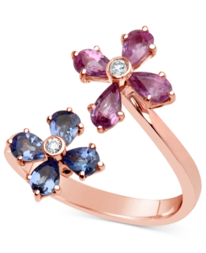 image of Multi-Gemstone (1-3/4 ct. t.w.) & Diamond Accent Flower Ring in 14k Rose Gold