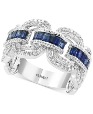 image of Effy Sapphire (3/4 ct. t.w.) & Diamond (3/8 ct. t.w.) Statement Ring in 14k White Gold