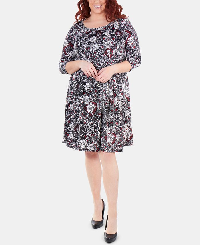 NY Collection Plus Size Printed Box-Pleated Dress - Macy's