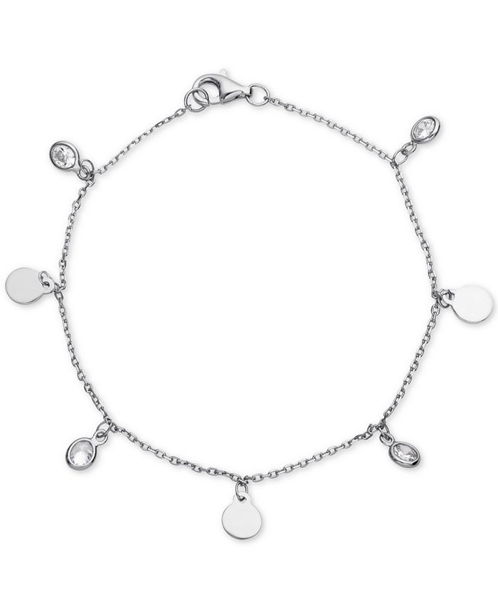 Silver Circle Charm Bracelet with Cubic Zirconia Jewelry Inspired Silver