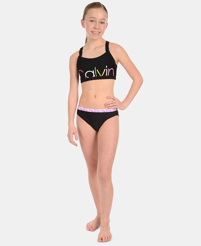 Calvin Klein Big Girls 2-Pc. Logo-Print Bikini Swimsuit & Reviews - Swimwear  - Kids - Macy's