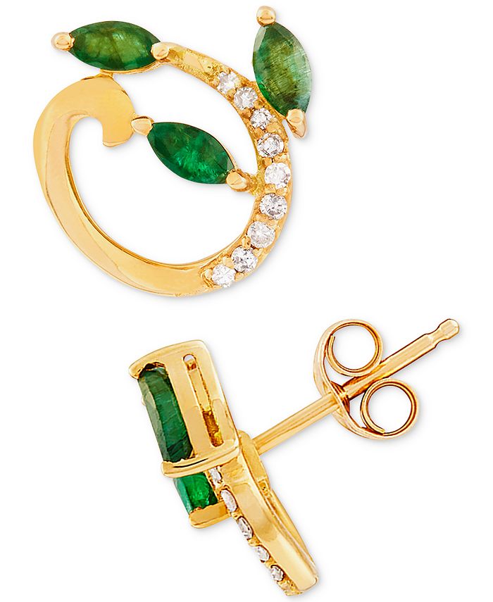 Macy's - Emerald (1/2 ct. t.w.) & Diamond Accent Stud Earrings in 14k Gold