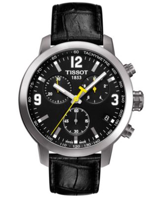 Tissot - Men's Swiss Chronograph T-Sport PRC 200 Black Leather Strap Watch 41mm