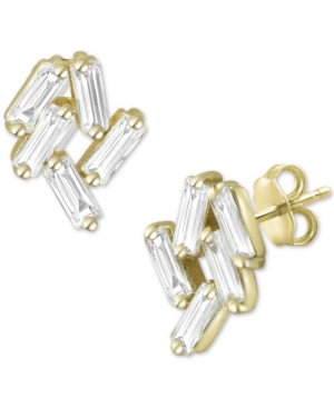 image of Argento Vivo Cubic Zirconia Baguette Cluster Stud Earrings in Gold-Plated Sterling Silver