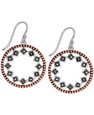 image of Marcasite Two-Tone Circle Drop Earrings in Rose Gold- & Fine Silver-Plate