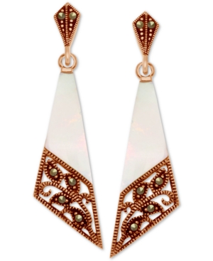 image of Marcasite & Mother-of-Pearl Filigree Drop Earrings in Rose Gold-Plate