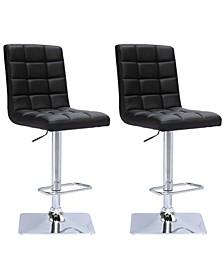 Adjustable Square Tufted Barstool in Bonded Leather, Set of 2