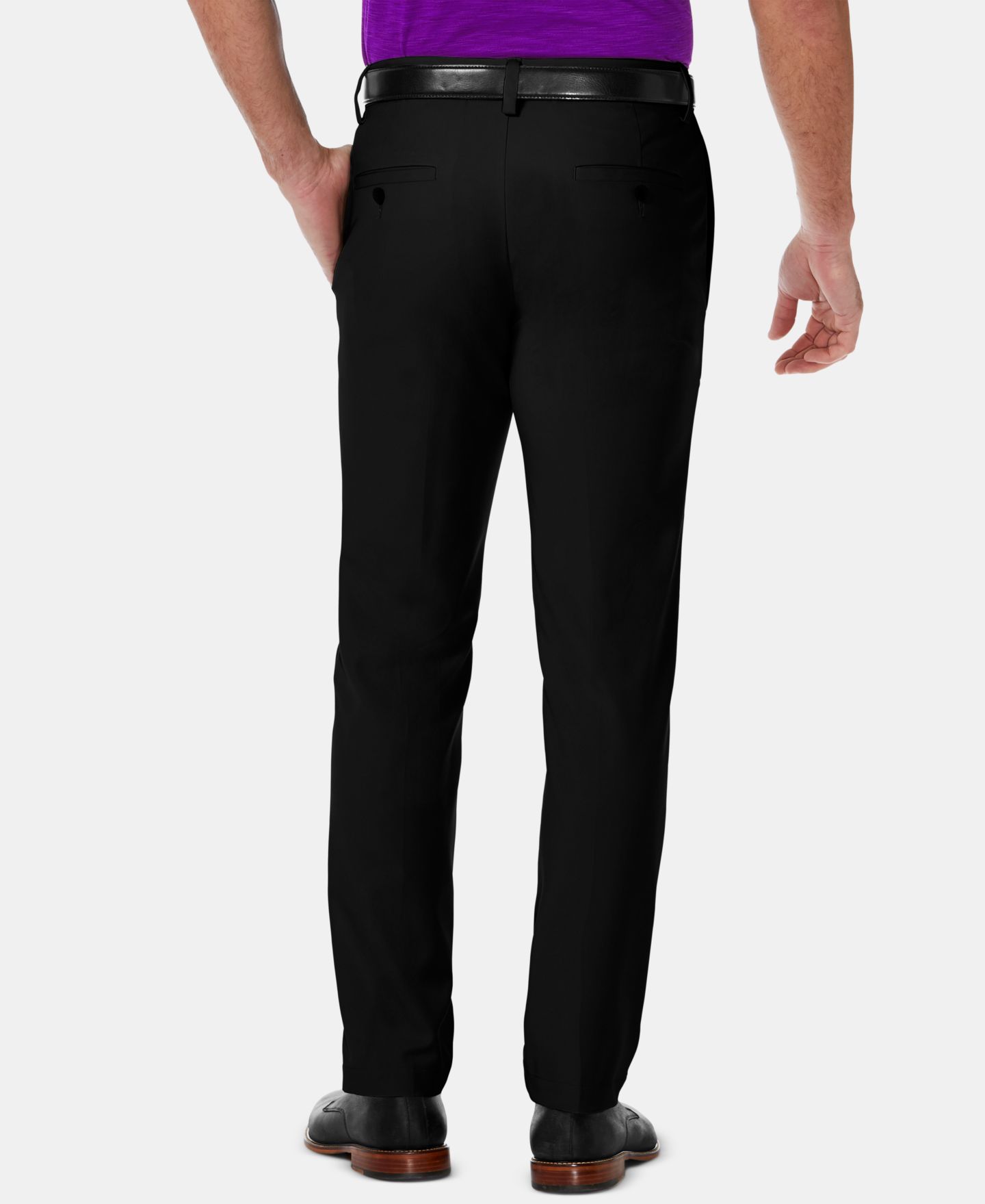 Мужские брюки Haggar Cool 18 Pro Slim-Fit 4-Way Stretch Moisture-Wicking Non-Iron Dress Pants, цвет: Чёрный — фото 2
