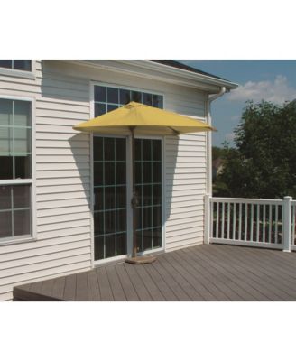 corsica patio umbrella tan olefin 9 x 7-ft Safavieh Bethany 9Ft Wooden 8 umbrella ribs add support for steadier shade A vented double top improves airflow for better stability Polyester canopy lasts longer with sun and drizzle resistance Ruffled scallops add elegance with decorative patio appeal Push Blue Star Group OFF-THE-WALL BRELLA,