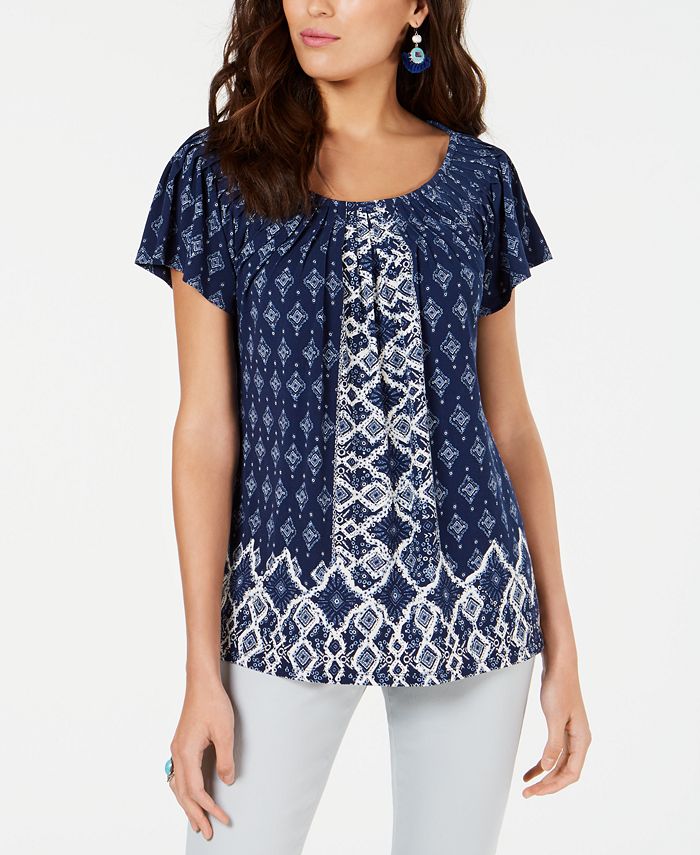 Style & Co Petite Printed Cutout Top main image 1
