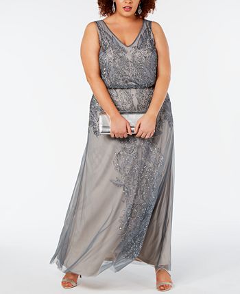 Adrianna Papell Plus Size Bead-Illusion Blouson Dress - Macy's