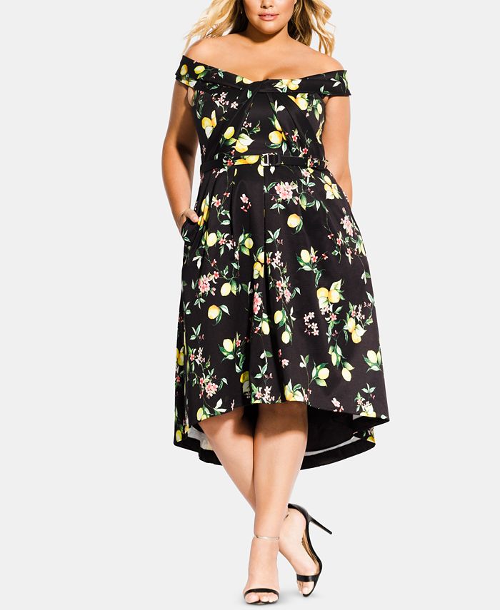 City Chic Trendy Plus Size Amalfi Floral Off The Shoulder Dress