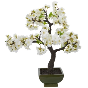 Nearly Natural Cherry Blossom Bonsai Artificial Tree In White