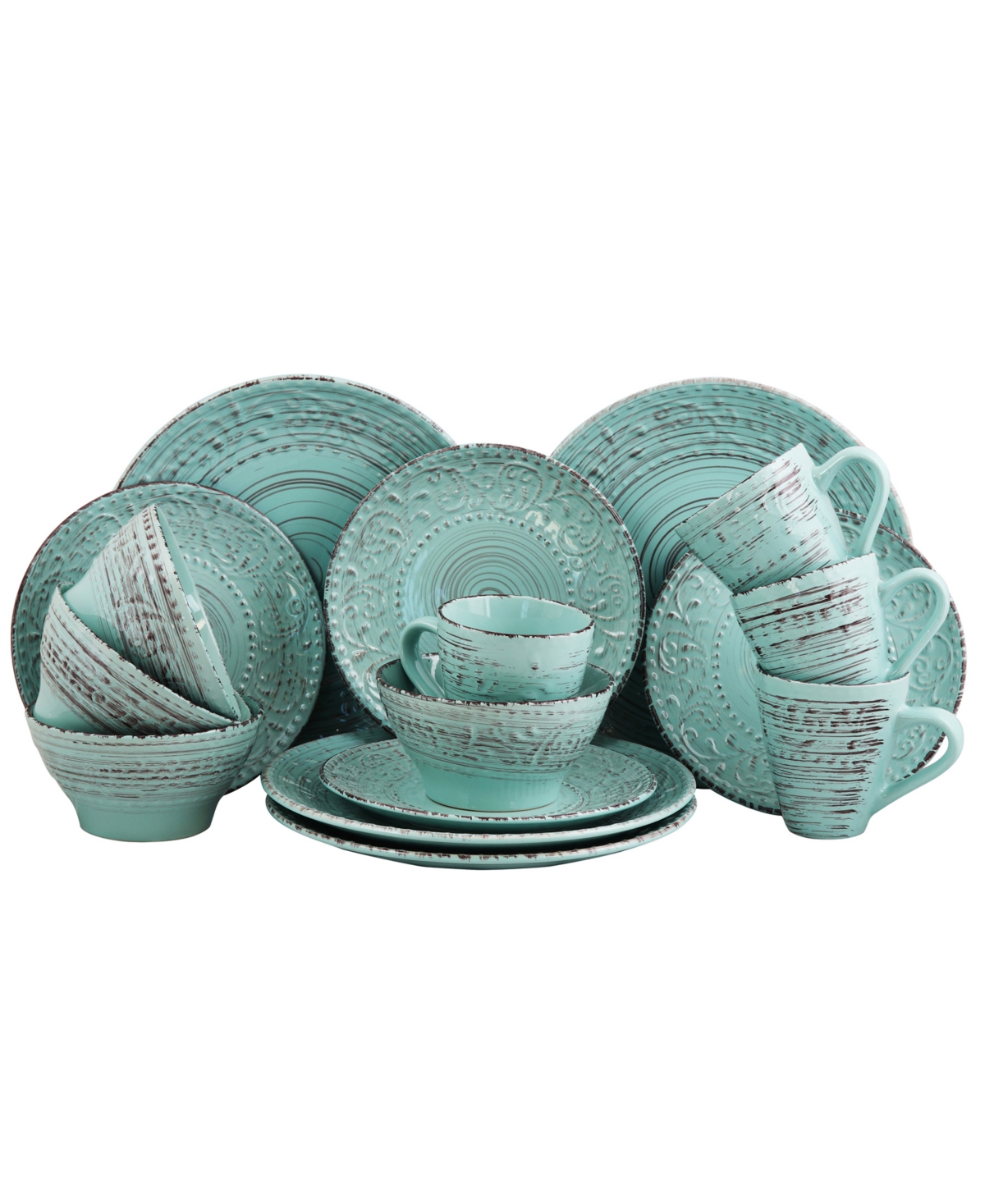 Malibu Waves 16 Pc. Dinnerware Set, Service for 4 - Turquoise