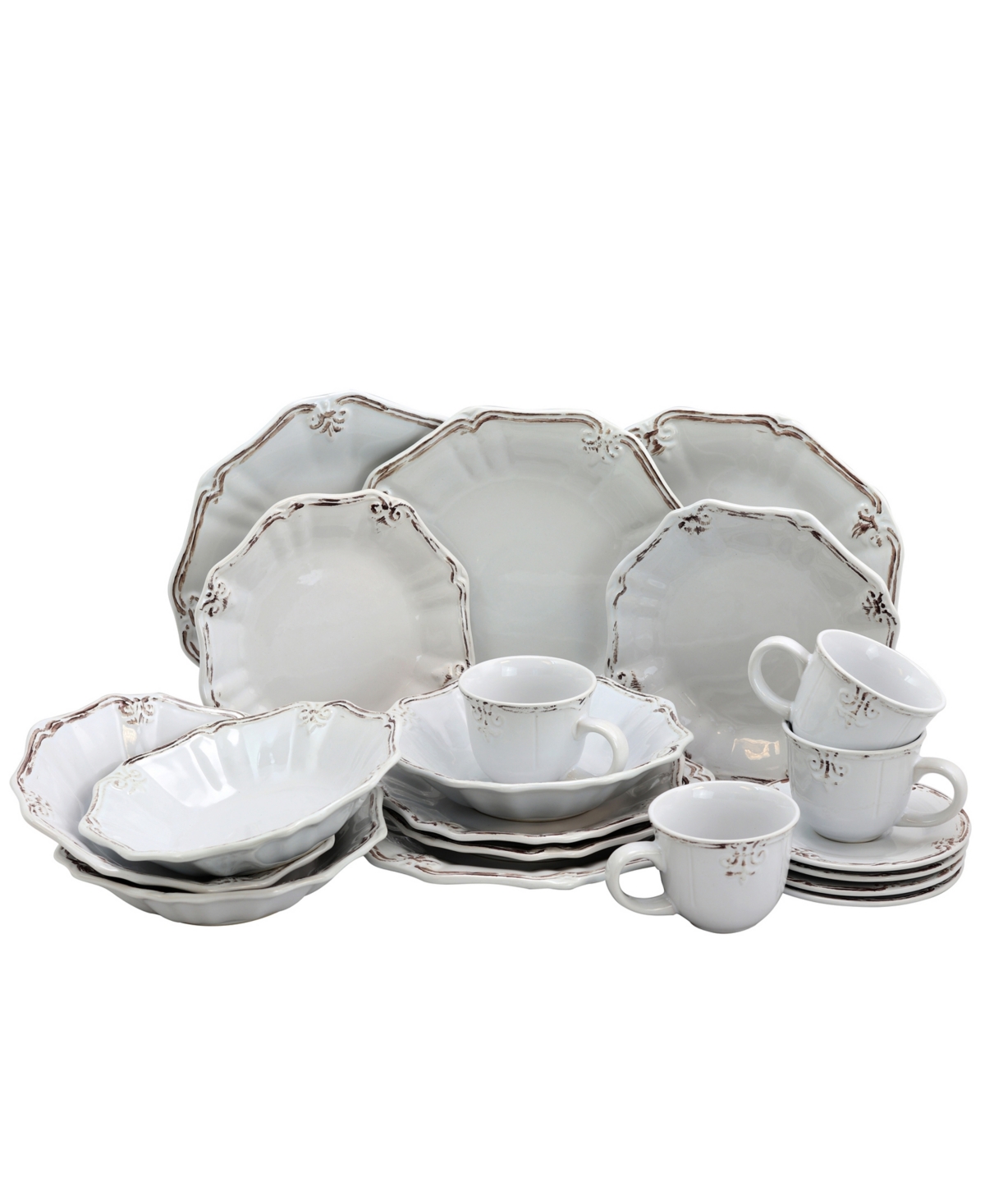 Fleur De Lys 20 Pc. Dinnerware Set, Service for 4 - White