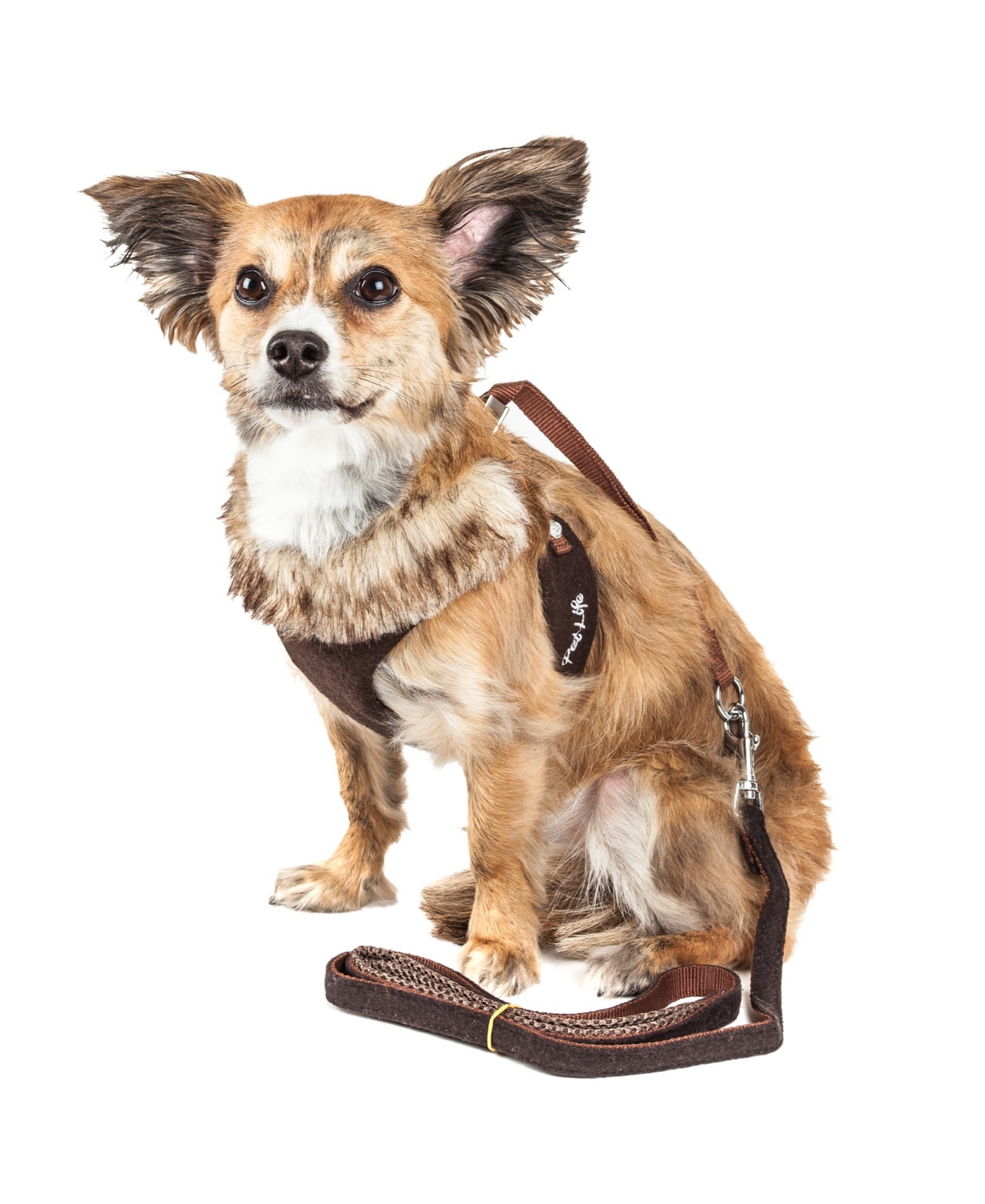 Luxe 'Furracious' 2-in-1 Dog Harness Leash with Removable Faux Fur Collar - Brown
