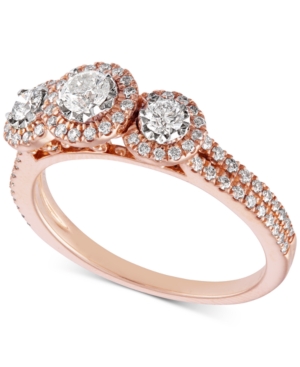 image of Diamond Triple Halo Engagement Ring (3/4 ct. t.w.) in 14k Rose Gold & 14k White Gold