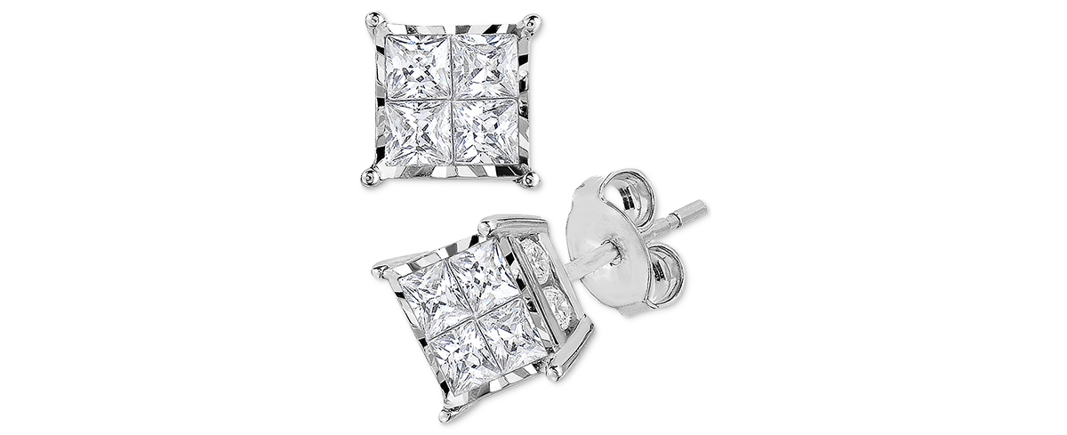 Diamond Princess Cluster Stud Earrings (1/2 ct. t.w.) in 14k White, Yellow or Rose Gold - Rose Gold