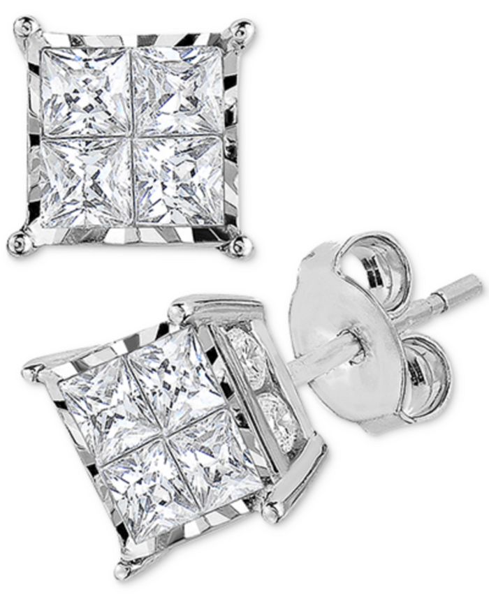 TruMiracle - &reg; Diamond (1/2, 1 or 2 ct. t.w.) Princess Cluster Stud Earrings in 14k Gold
