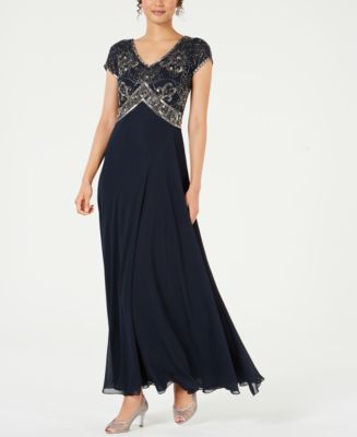 J Kara Sequined Empire-Waist Gown - Macy's